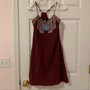 Maroon Embroidered Floral Halter Dress
